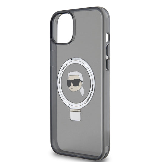 Funda MagSafe para Apple iPhone 15 Plus, Karl Lagerfeld, Ring Stand Karl's Head, Negra