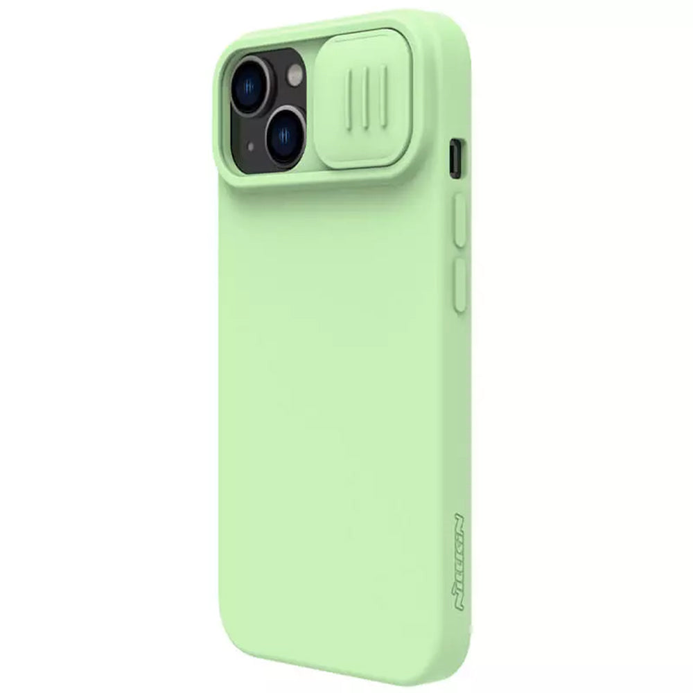 Funda MagSafe para Apple iPhone 15 Plus, Nillkin, CamShield Silky, Verde Claro