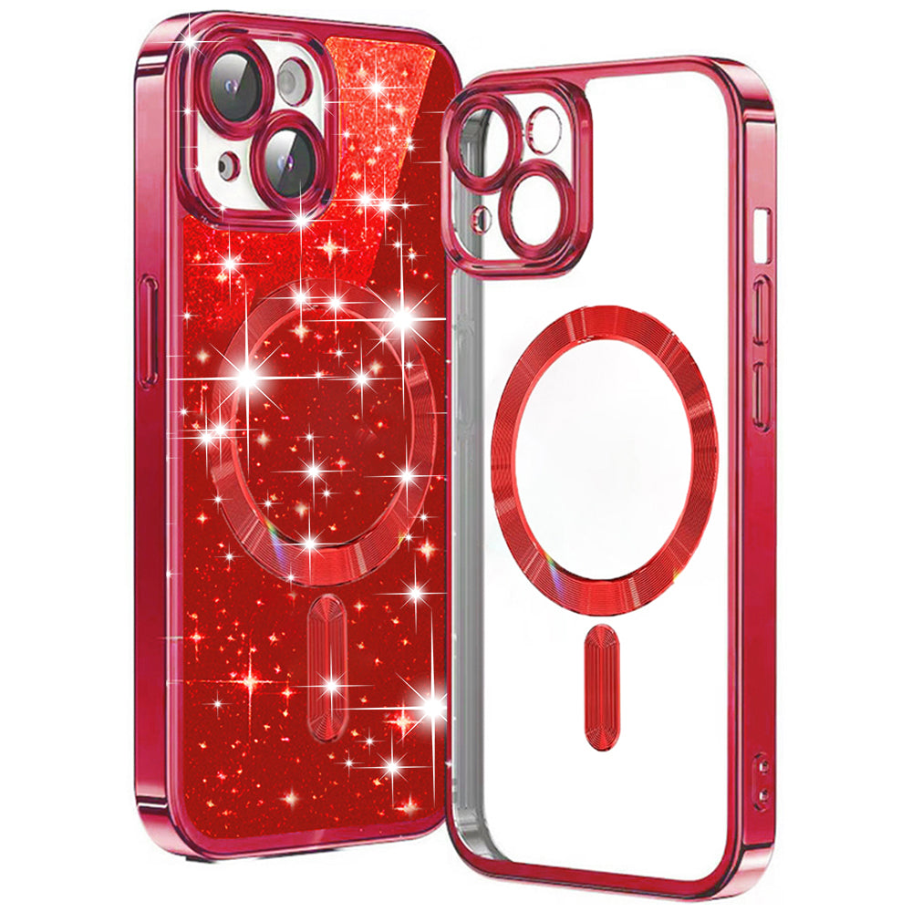 Funda MagSafe para Apple iPhone 15 Plus, Techsuit, Luxury Glitter, Roja