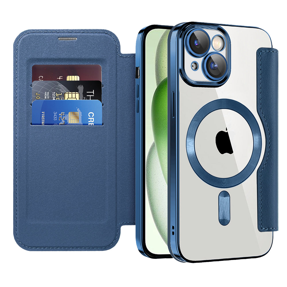 Funda MagSafe para Apple iPhone 15 Plus, Techsuit, SmartMag Book, Azul