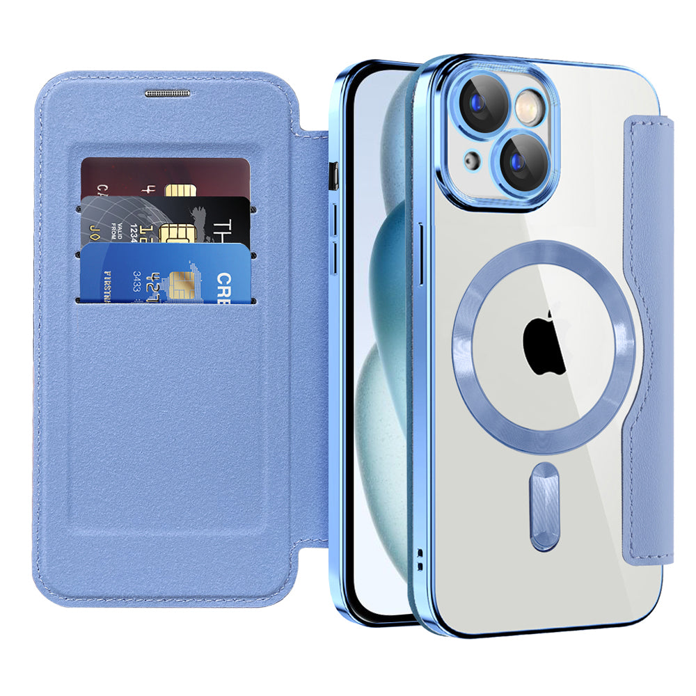 Funda MagSafe para Apple iPhone 15 Plus, Techsuit, SmartMag Book, Azul