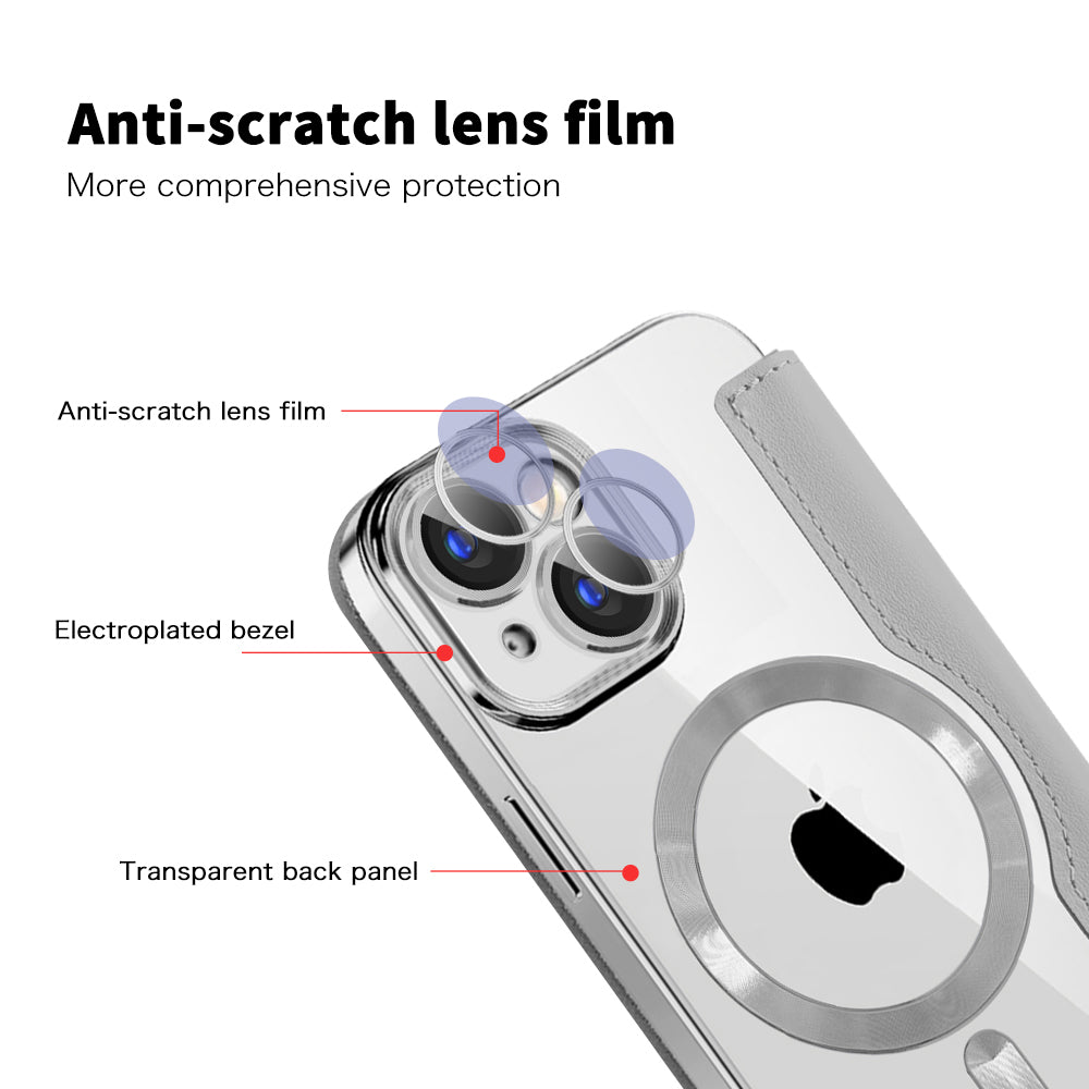 Funda MagSafe para Apple iPhone 15 Plus, Techsuit, SmartMag Book, Gris