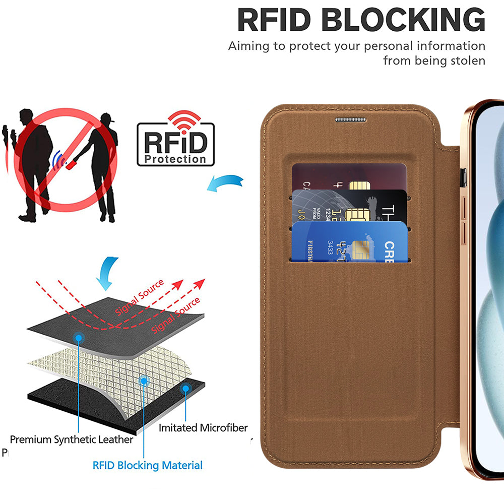 Funda MagSafe para Apple iPhone 15 Plus, Techsuit, SmartMag Book, Marrón