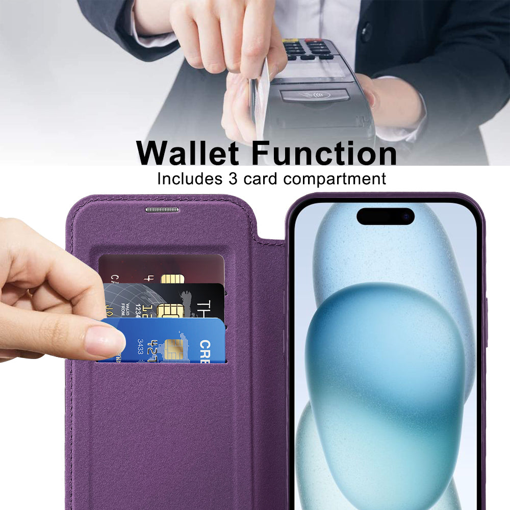 Funda MagSafe para Apple iPhone 15 Plus, Techsuit, SmartMag Book, Morado