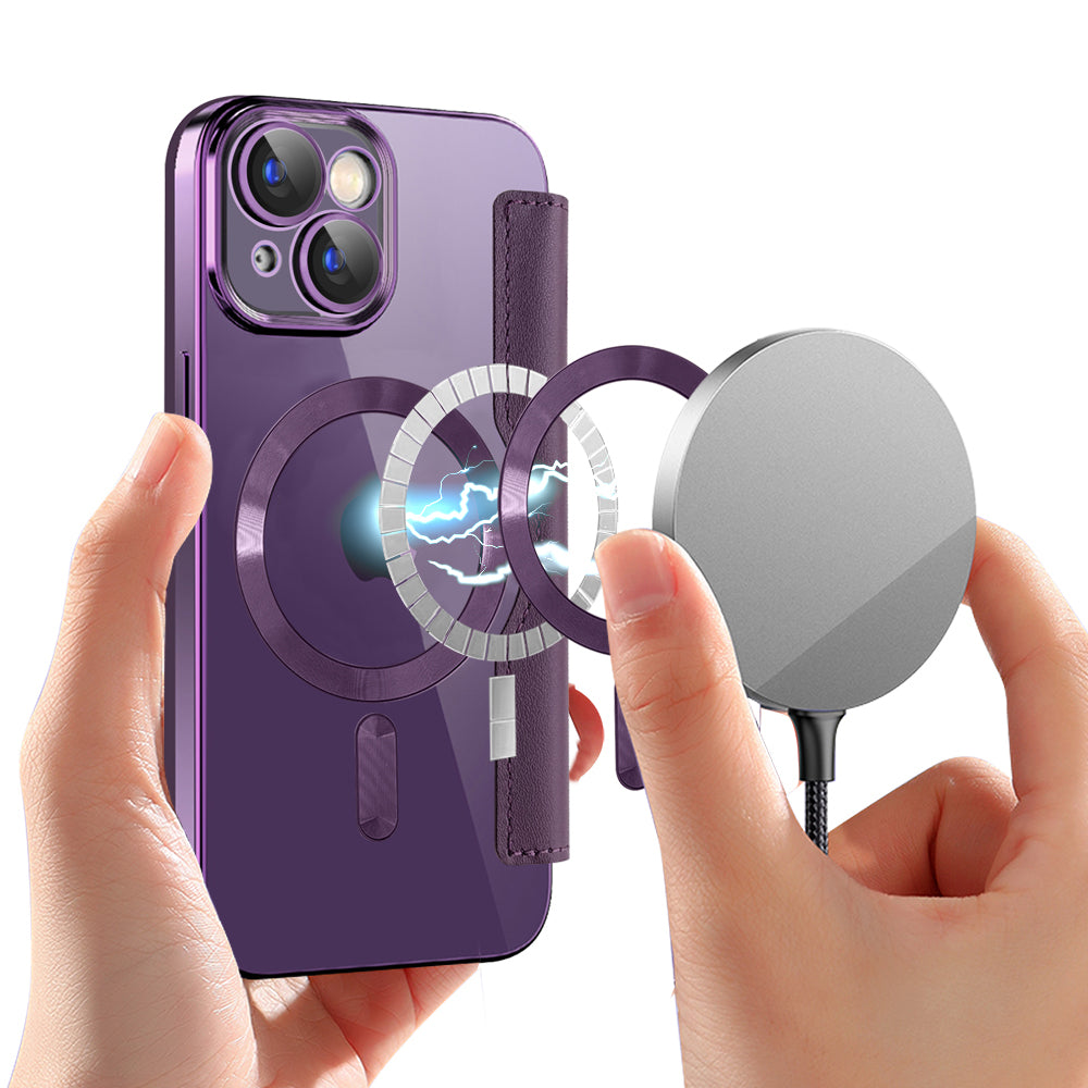 Funda MagSafe para Apple iPhone 15 Plus, Techsuit, SmartMag Book, Morado