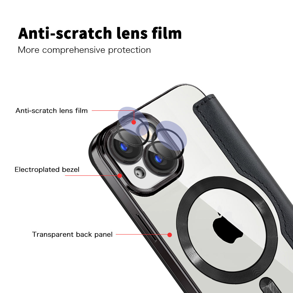 Funda MagSafe para Apple iPhone 15 Plus, Techsuit, SmartMag Book, Negra