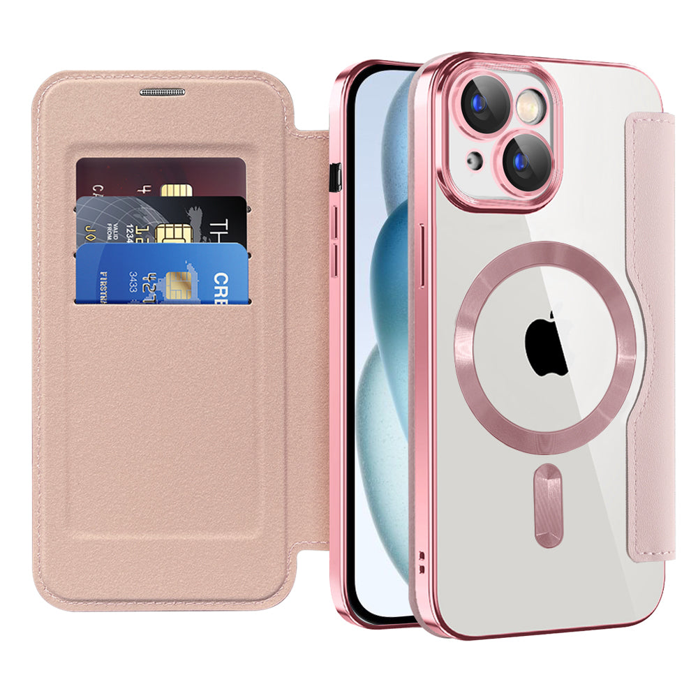 Funda MagSafe para Apple iPhone 15 Plus, Techsuit, SmartMag Book, Rosa