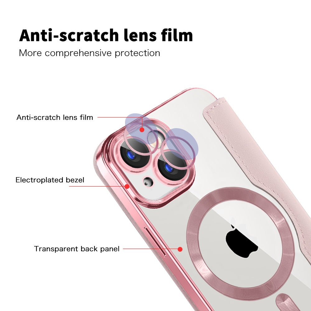 Funda MagSafe para Apple iPhone 15 Plus, Techsuit, SmartMag Book, Rosa