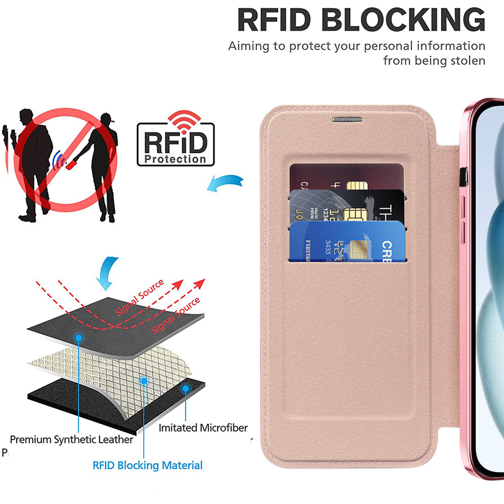 Funda MagSafe para Apple iPhone 15 Plus, Techsuit, SmartMag Book, Rosa