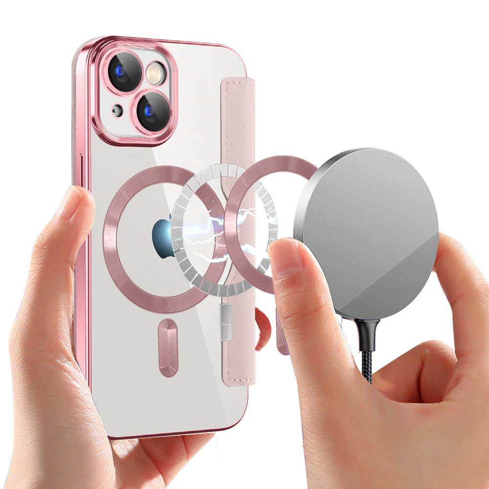 Funda MagSafe para Apple iPhone 15 Plus, Techsuit, SmartMag Book, Rosa
