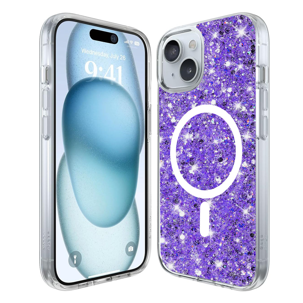 Funda MagSafe para Apple iPhone 15 Plus, Techsuit, Brillo Centelleante, Morado