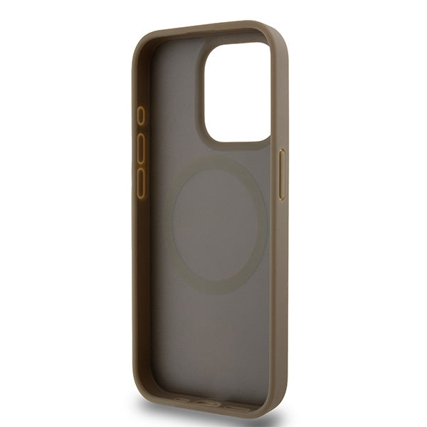 Funda MagSafe para Apple iPhone 15 Pro, DKNY, Logo Metálico con Patrón Monograma, Marrón