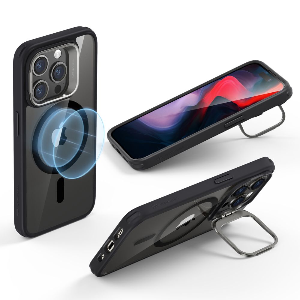 Funda MagSafe para Apple iPhone 15 Pro, ESR, Classic Hybrid Kickstand, Negra Transparente