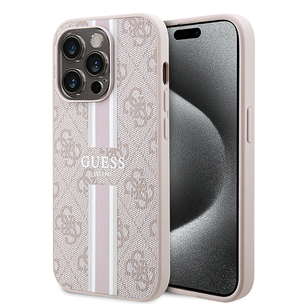 Funda MagSafe para Apple iPhone 15 Pro, Guess, 4G Printed Stripes, Rosa