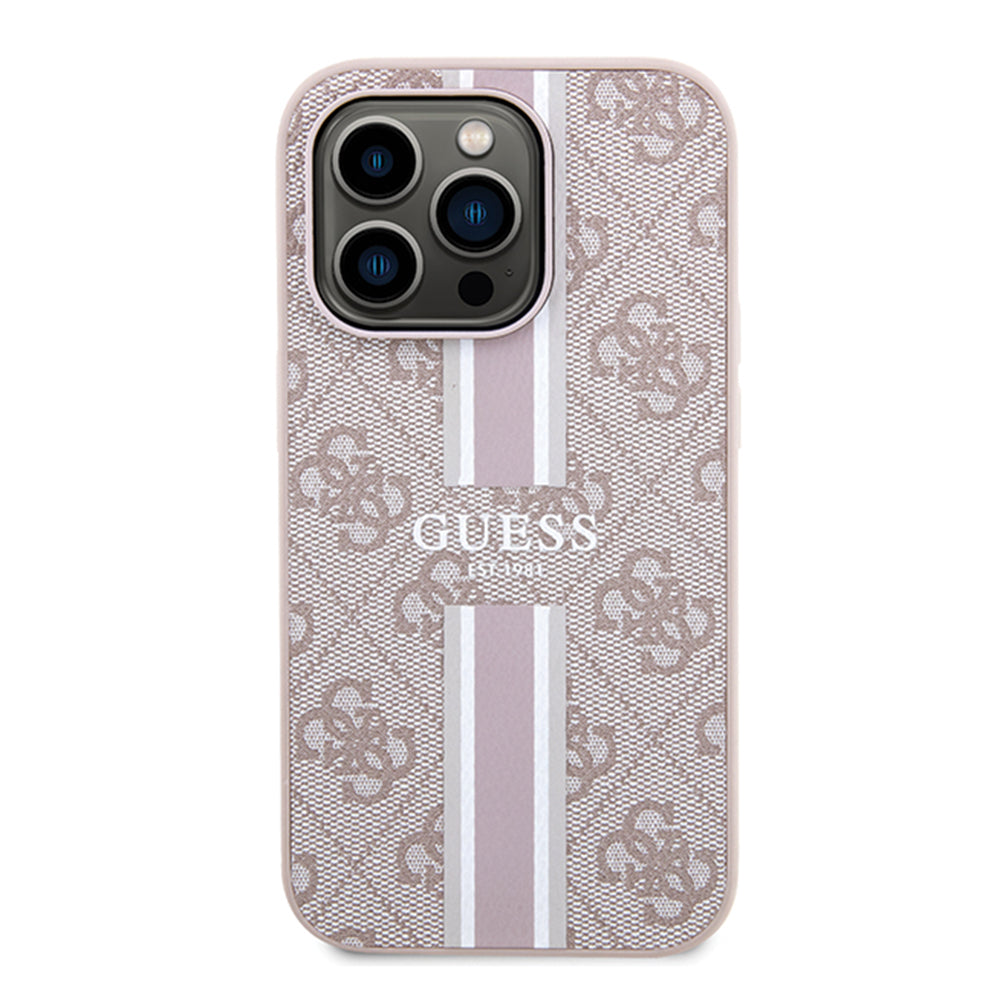 Funda MagSafe para Apple iPhone 15 Pro, Guess, 4G Printed Stripes, Rosa