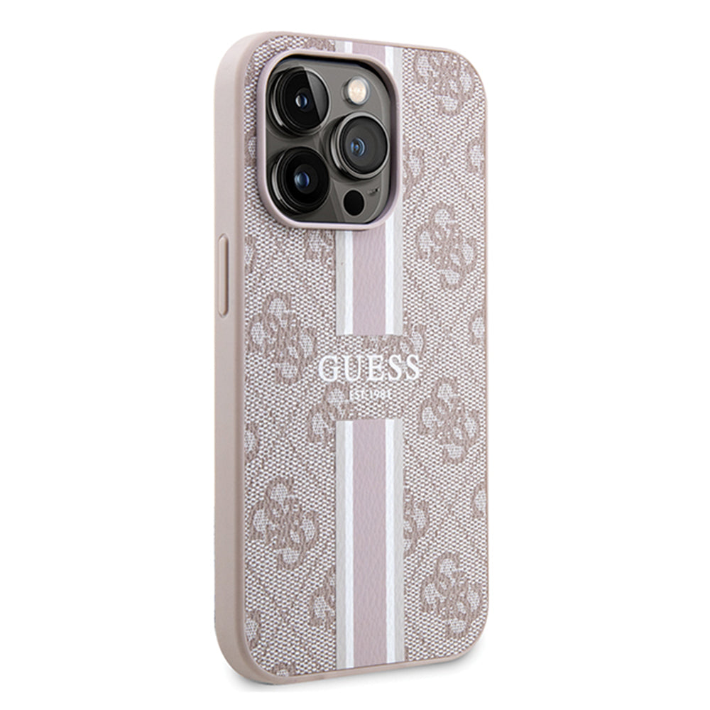 Funda MagSafe para Apple iPhone 15 Pro, Guess, 4G Printed Stripes, Rosa