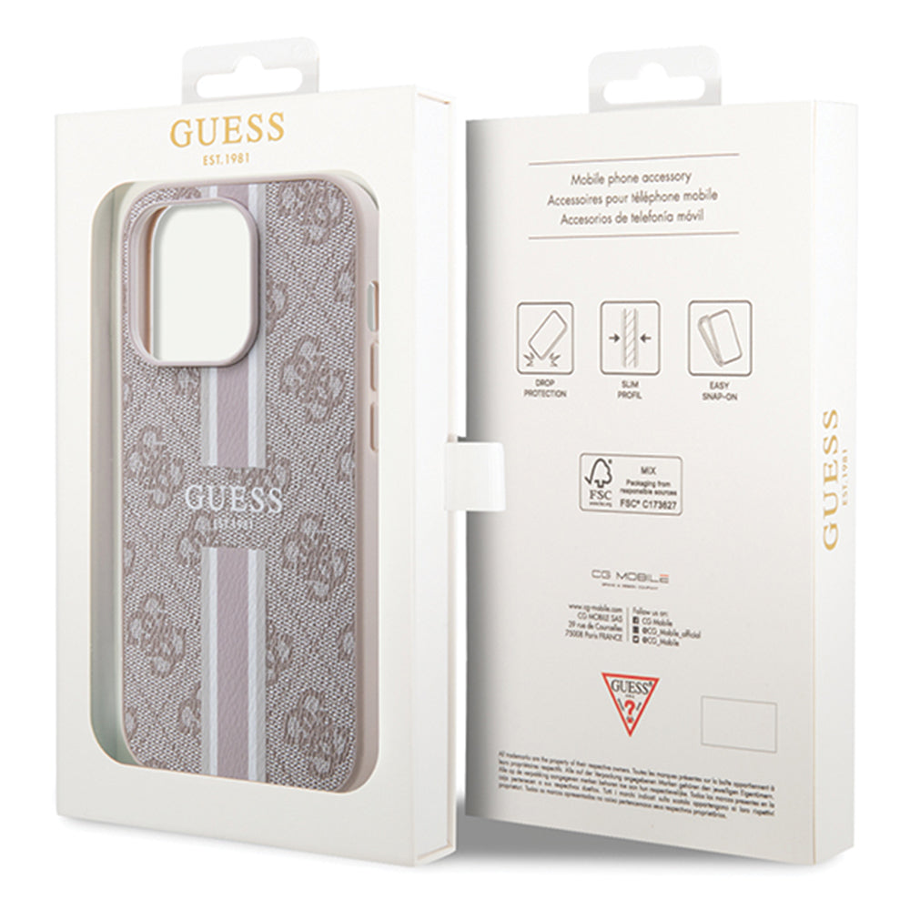 Funda MagSafe para Apple iPhone 15 Pro, Guess, 4G Printed Stripes, Rosa