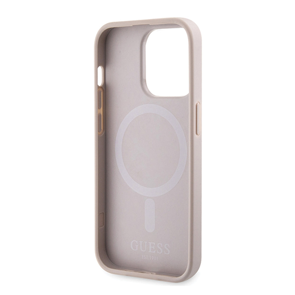 Funda MagSafe para Apple iPhone 15 Pro, Guess, 4G Printed Stripes, Rosa
