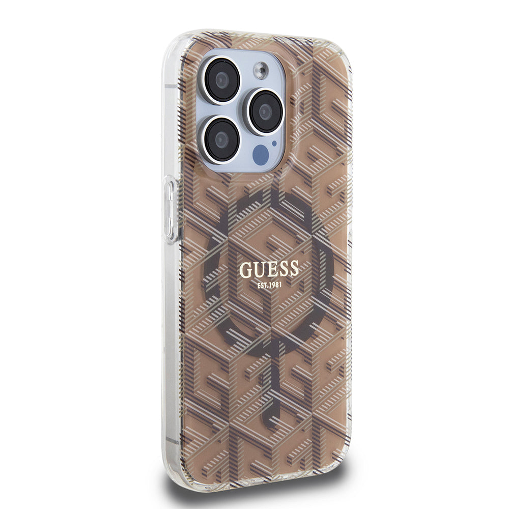 Funda MagSafe para Apple iPhone 15 Pro, Guess, IML Gcube, Marrón