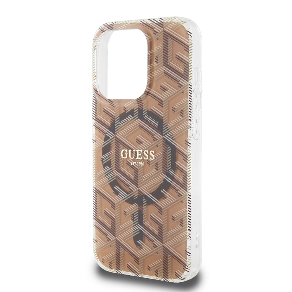 Funda MagSafe para Apple iPhone 15 Pro, Guess, IML Gcube, Marrón