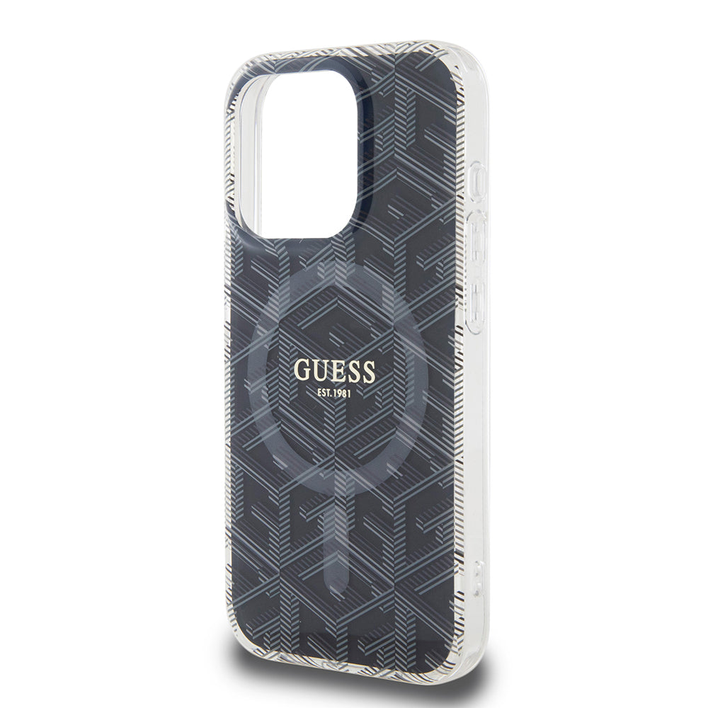 Funda MagSafe para Apple iPhone 15 Pro, Guess, IML Gcube, Negra