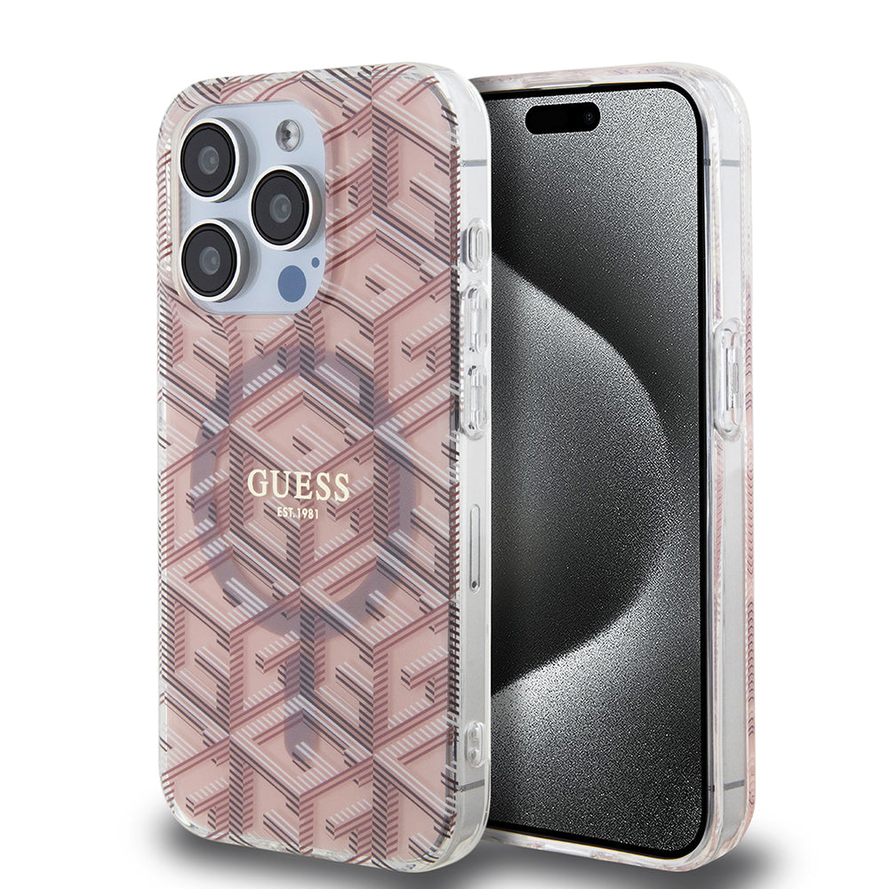 Funda MagSafe para Apple iPhone 15 Pro, Guess, IML Gcube, Rosa