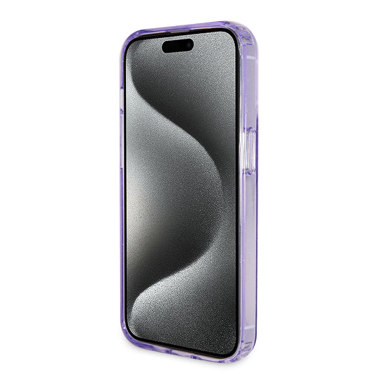 Funda MagSafe para Apple iPhone 15 Pro, Guess, IML Ring Stand Glitter, Morado