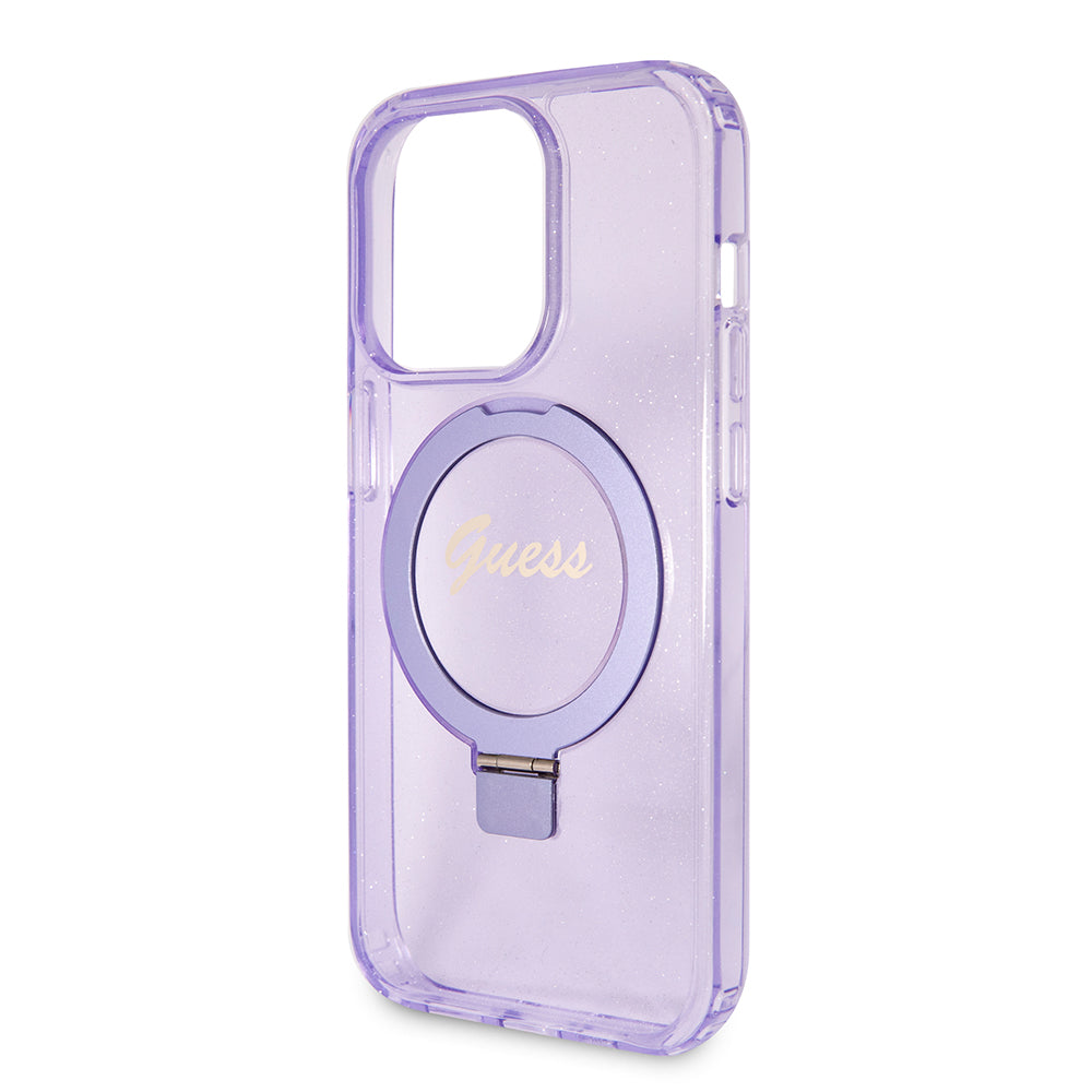 Funda MagSafe para Apple iPhone 15 Pro, Guess, IML Ring Stand Glitter, Morado