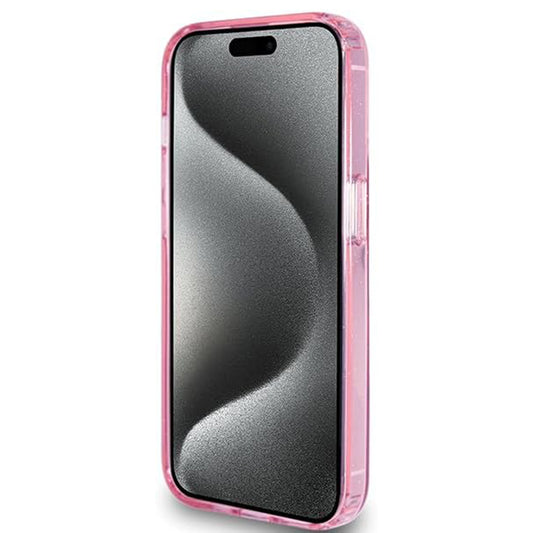 Funda MagSafe para Apple iPhone 15 Pro, Guess, IML Ring Stand Glitter, Rosa