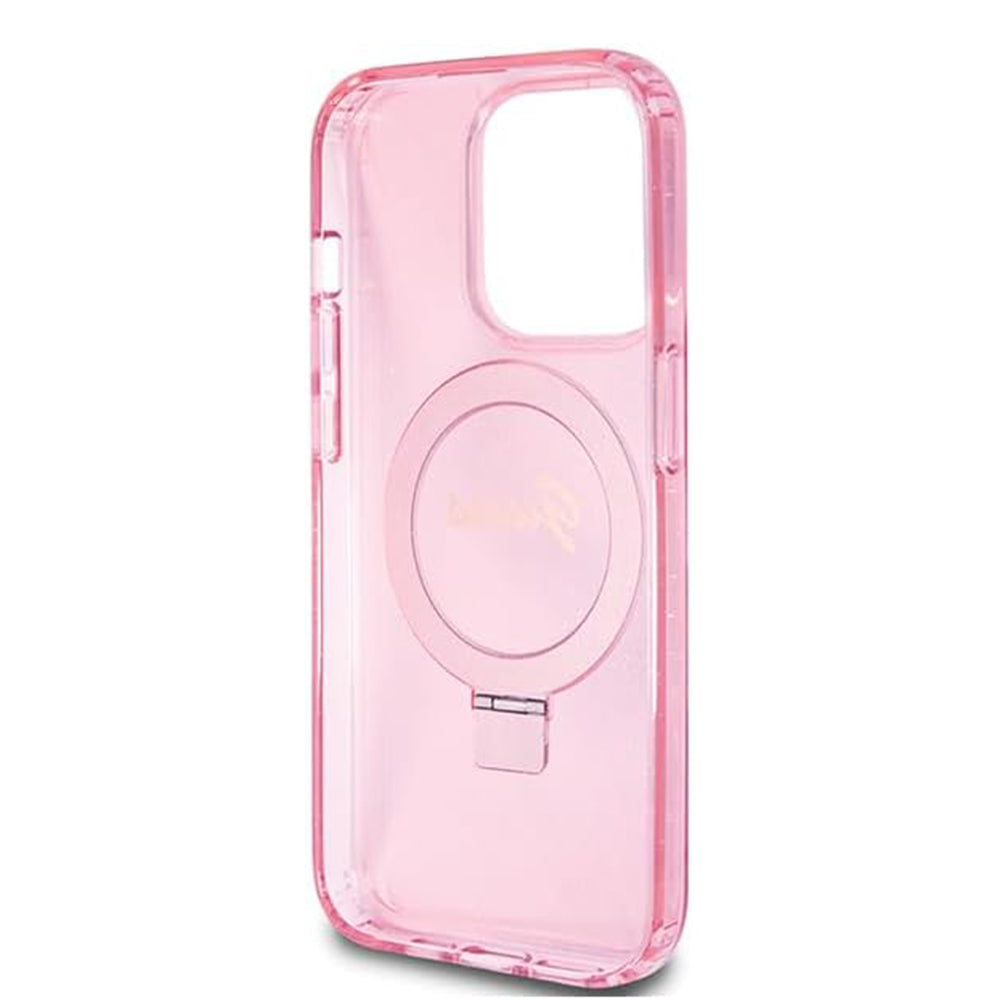 Funda MagSafe para Apple iPhone 15 Pro, Guess, IML Ring Stand Glitter, Rosa