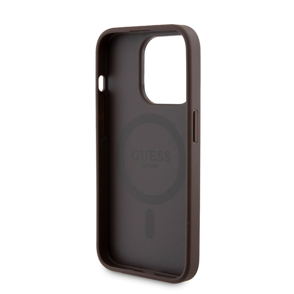 Funda MagSafe para Apple iPhone 15 Pro, Guess, Powerbank 4G Metal Logo, Marrón