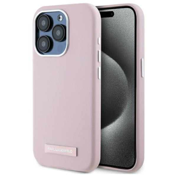 Funda MagSafe para Apple iPhone 15 Pro, Karl Lagerfeld, FW Metal Plate, Rosa