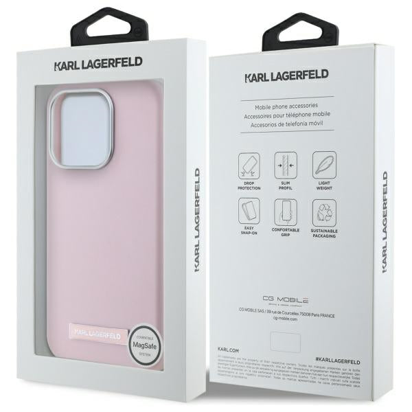 Funda MagSafe para Apple iPhone 15 Pro, Karl Lagerfeld, FW Metal Plate, Rosa