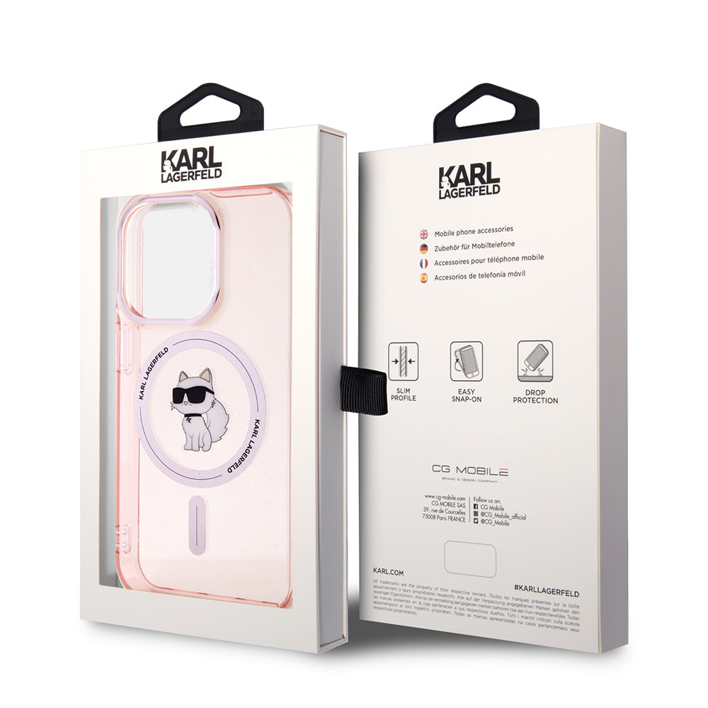 Funda MagSafe para Apple iPhone 15 Pro, Karl Lagerfeld, IML Choupette, Rosa