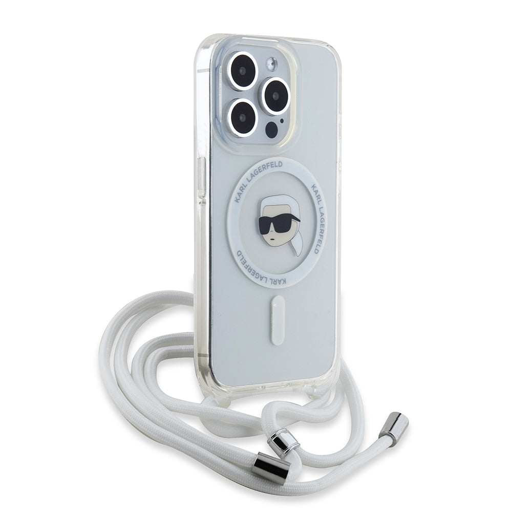 Funda MagSafe para Apple iPhone 15 Pro, Karl Lagerfeld, IML Crossbody Karl's Head, Transparente