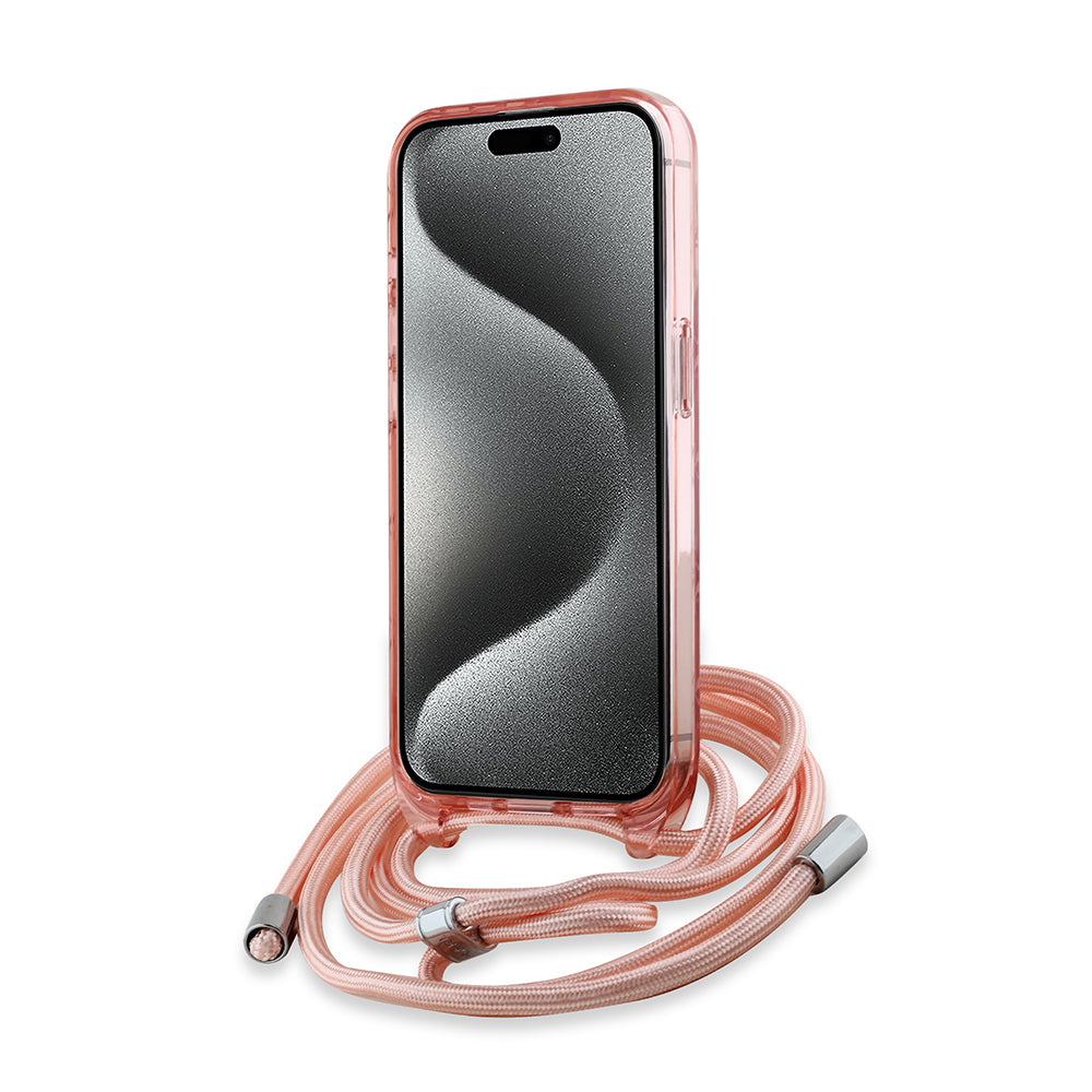 Funda MagSafe para Apple iPhone 15 Pro, Karl Lagerfeld, IML Crossbody Monogram Karl & Choupette's Heads, Rosa