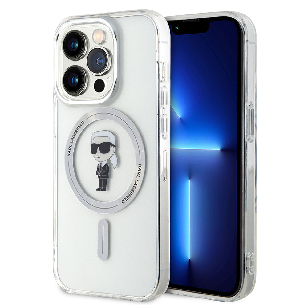 Funda MagSafe para Apple iPhone 15 Pro, Karl Lagerfeld, IML Ikonik Karl, Transparente
