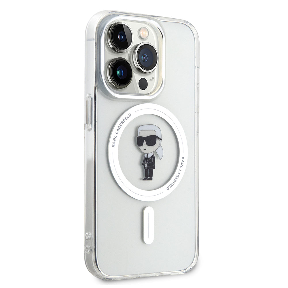 Funda MagSafe para Apple iPhone 15 Pro, Karl Lagerfeld, IML Ikonik Karl, Transparente