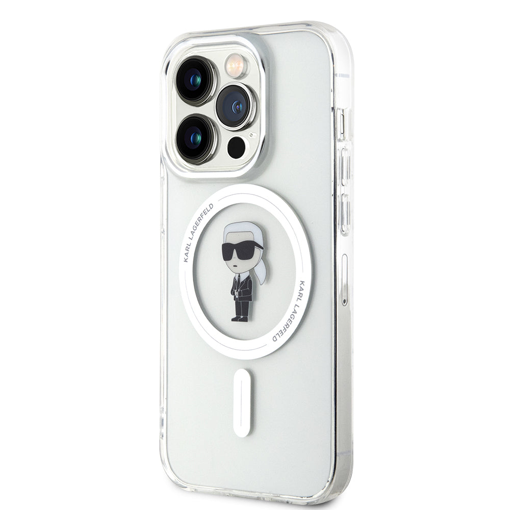 Funda MagSafe para Apple iPhone 15 Pro, Karl Lagerfeld, IML Ikonik Karl, Transparente