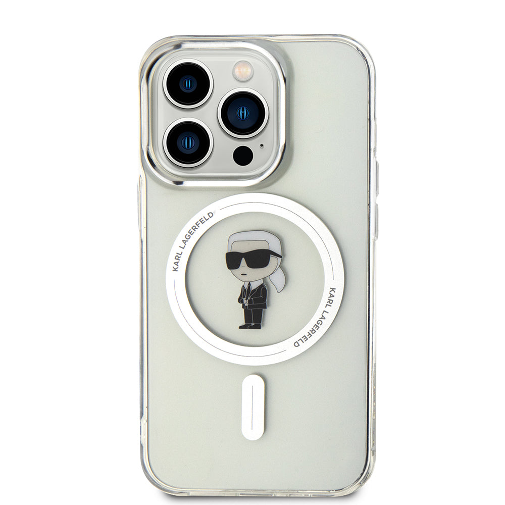 Funda MagSafe para Apple iPhone 15 Pro, Karl Lagerfeld, IML Ikonik Karl, Transparente
