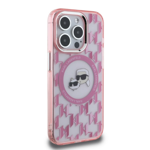 Funda MagSafe para Apple iPhone 15 Pro, Karl Lagerfeld, IML Monogram Karl & Choupette's Heads, Rosa