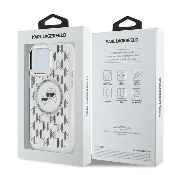 Funda MagSafe para Apple iPhone 15 Pro, Karl Lagerfeld, IML Monograma Karl & Choupette's Heads, Transparente