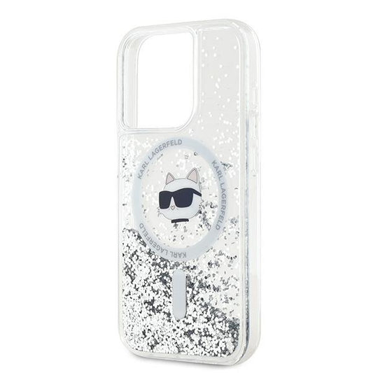 Funda MagSafe para Apple iPhone 15 Pro, Karl Lagerfeld, Liquid Glitter Choupette Head, Transparente
