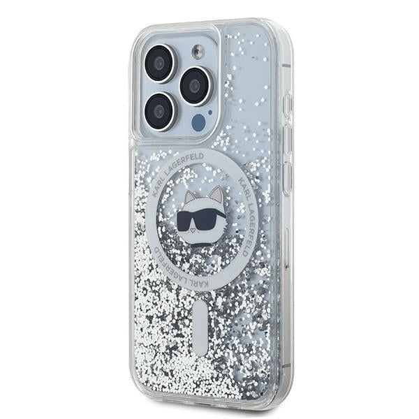 Funda MagSafe para Apple iPhone 15 Pro, Karl Lagerfeld, Liquid Glitter Choupette Head, Transparente