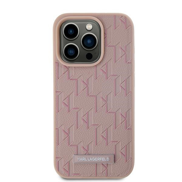 Funda MagSafe para Apple iPhone 15 Pro, Karl Lagerfeld, Monogram Metal Logo, Rosa