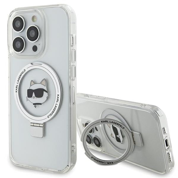 Funda MagSafe para Apple iPhone 15 Pro, Karl Lagerfeld, Ring Stand Choupette's Head, Blanca