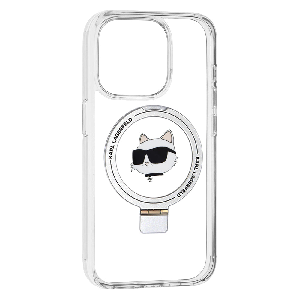 Funda MagSafe para Apple iPhone 15 Pro, Karl Lagerfeld, Ring Stand Choupette's Head, Blanca