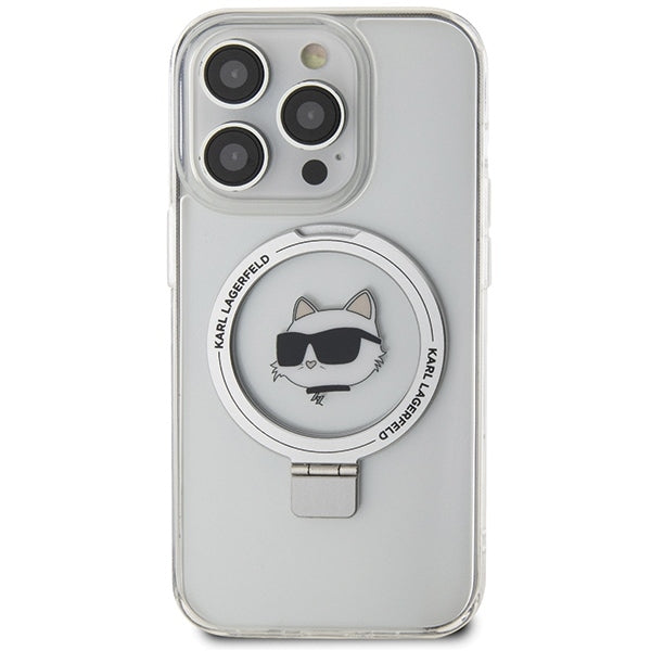 Funda MagSafe para Apple iPhone 15 Pro, Karl Lagerfeld, Ring Stand Choupette's Head, Blanca