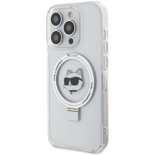 Funda MagSafe para Apple iPhone 15 Pro, Karl Lagerfeld, Ring Stand Choupette's Head, Blanca