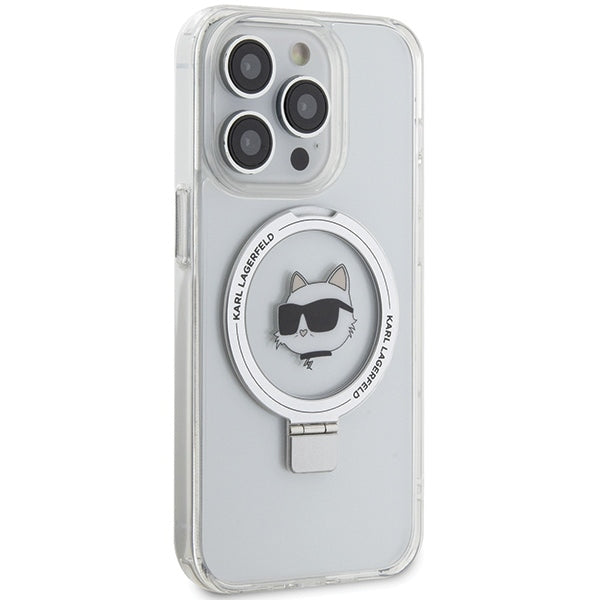 Funda MagSafe para Apple iPhone 15 Pro, Karl Lagerfeld, Ring Stand Choupette's Head, Blanca